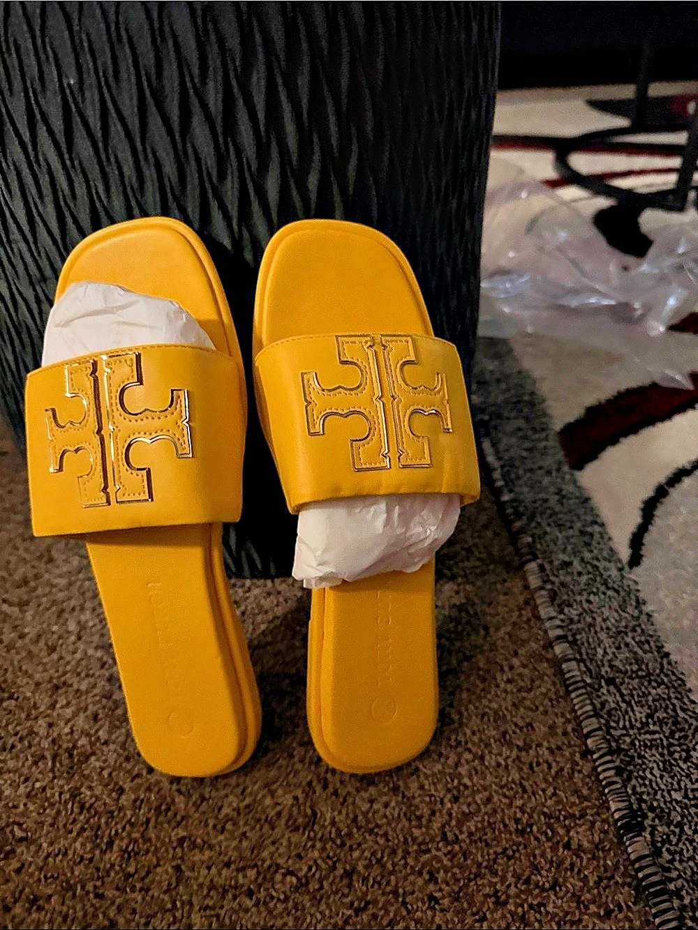 Tory Burch Ines Slide Women's Logo Sandals Yellow